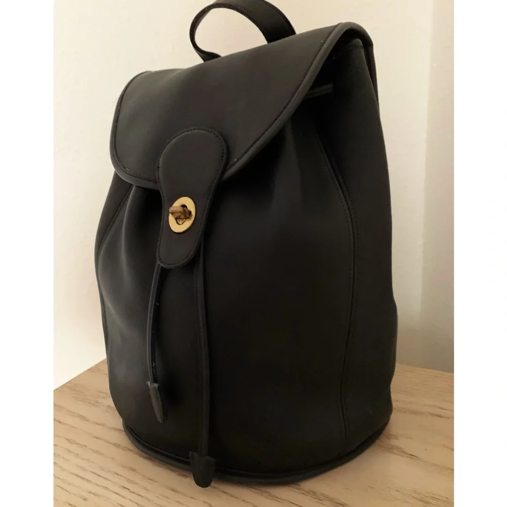 Vintage COACH Black Leather Weekend Backpack Rucksack Large Daypack 9943 - Picture 10 of 11